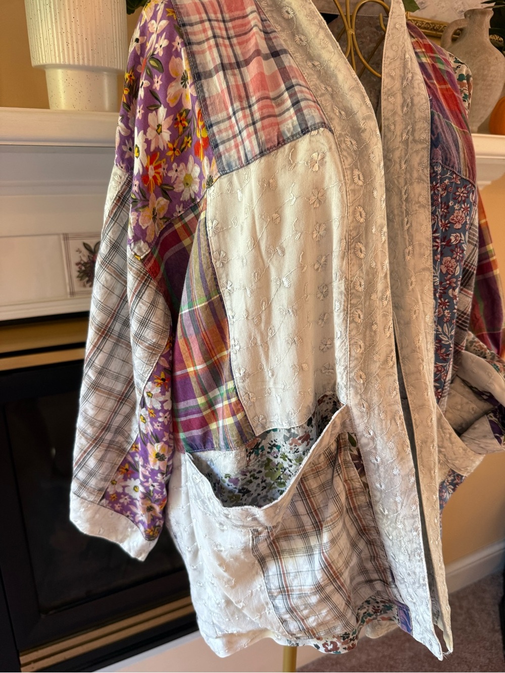 Boho Patchwork Teddy Jacket - Multicolor - Picture 6 of 6